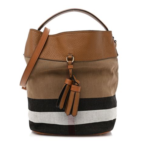 BURBERRY Grainy Calfskin Canvas Mega Check Medium Ashby Tassel Hobo 